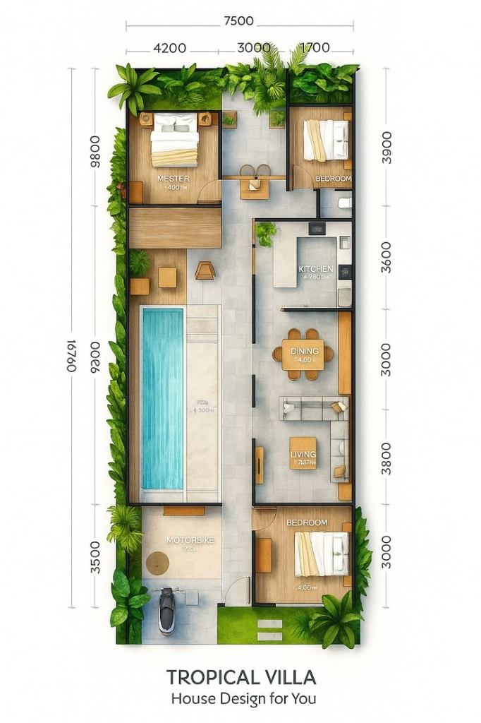 Tropical Villa Floor Plan Blueprint